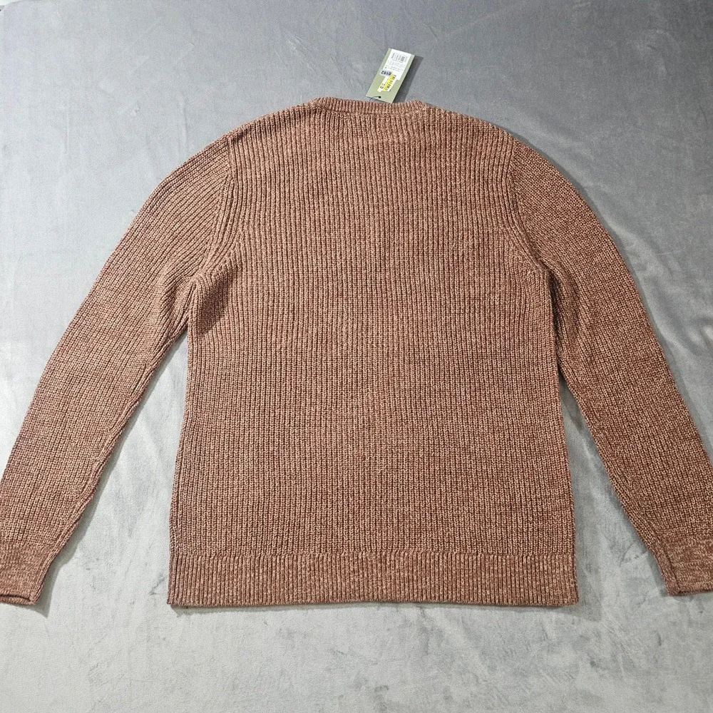 Goodfellow & Co Mens Textured Crewneck Sweater Brown Marl Ribbed Knit Pullover L